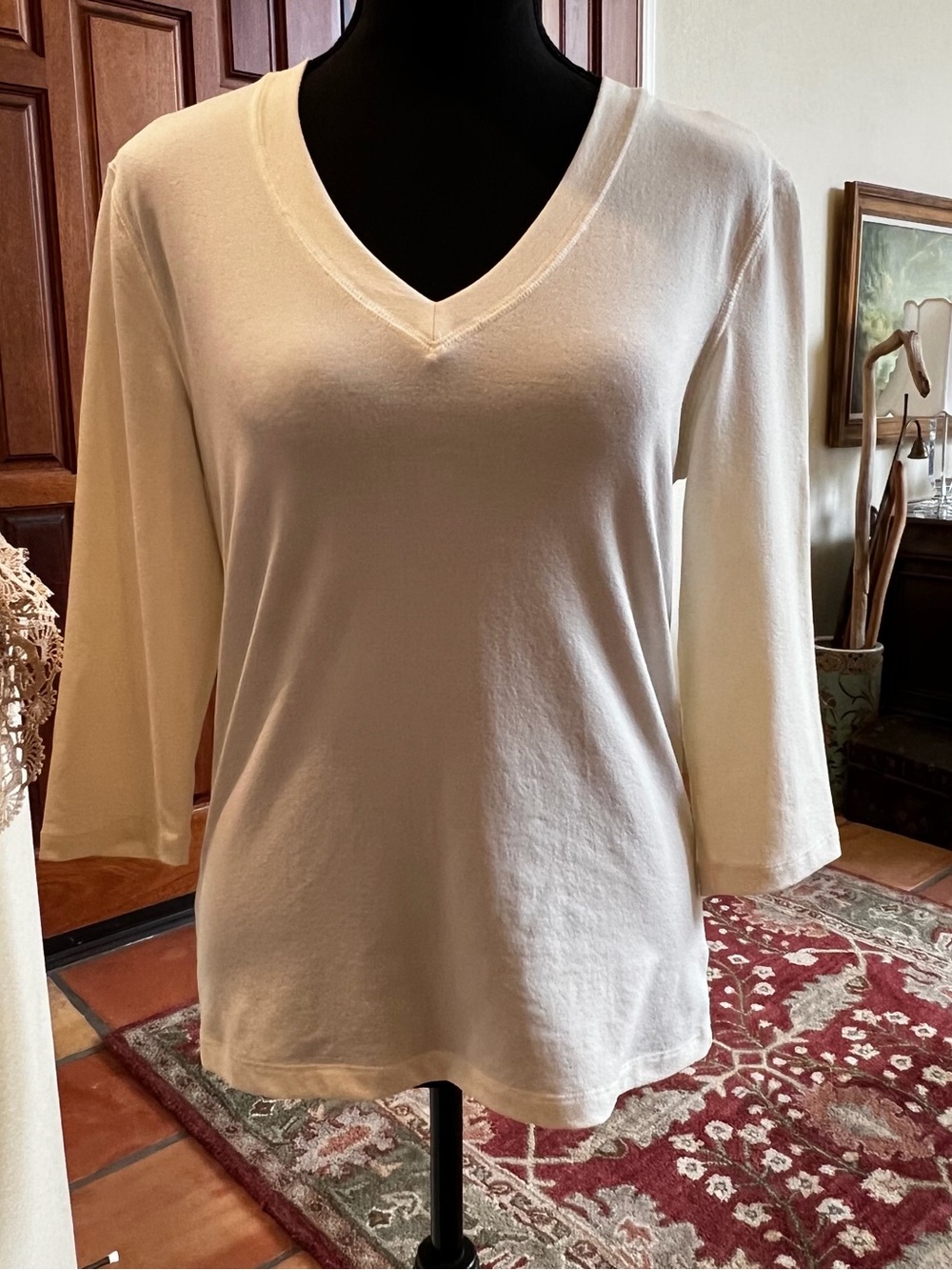 One Girl Who Nylon Spandex Top M Casual Long Sleeves Basic Preppy Off White